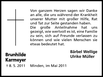 Anzeige von Brunhilde Karmeyer von Mindener Tageblatt