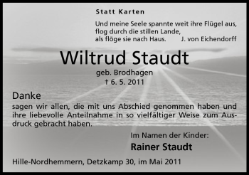 Anzeige von Wiltrud Staudt von Mindener Tageblatt