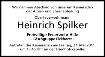 Anzeige von Heinrich Spilker von Mindener Tageblatt