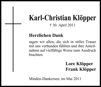 Anzeige von Karl-Christian Klöpper von Mindener Tageblatt