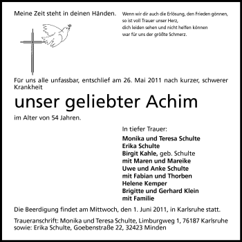 Anzeige von Achim Schulte von Mindener Tageblatt
