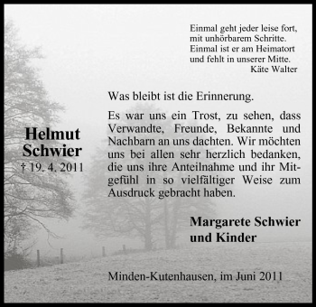 Anzeige von Helmut Schwier von Mindener Tageblatt