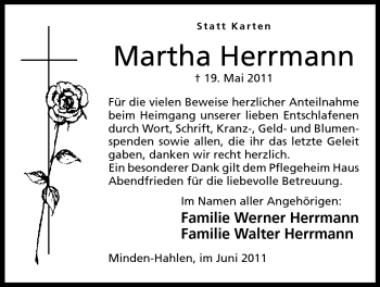 Anzeige von Martha Herrmann von Mindener Tageblatt