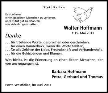 Anzeige von Walter Hoffmann von Mindener Tageblatt
