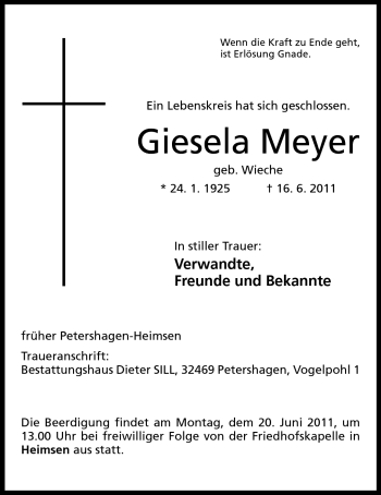 Anzeige von Giesela Meyer von Mindener Tageblatt