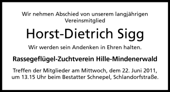 Anzeige von Horst-Dietrich Sigg von Mindener Tageblatt