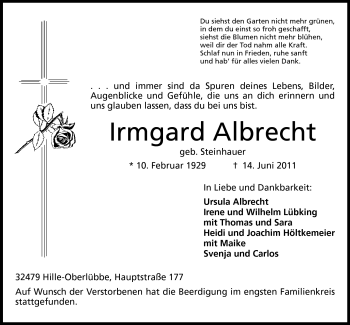 Anzeige von Irmgard Albrecht von Mindener Tageblatt