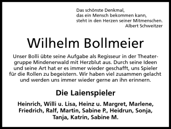 Anzeige von Wilhelm Bollmeier von Mindener Tageblatt