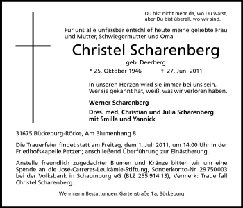 Anzeige von Christel Scharenberg von Mindener Tageblatt