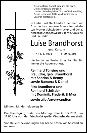 Anzeige von Luise Brandhorst von Mindener Tageblatt