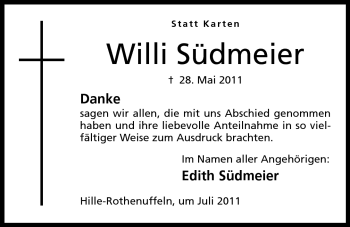 Anzeige von Willi Südmeier von Mindener Tageblatt