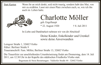 Anzeige von Charlotte Möller von Mindener Tageblatt