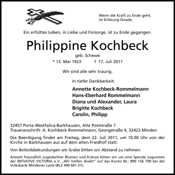 Anzeige von Philippine Kochbeck von Mindener Tageblatt