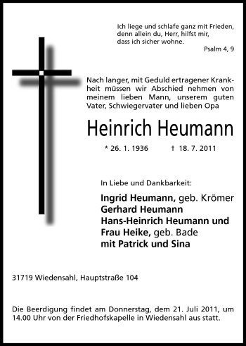 Anzeige von Heinrich Heumann von Mindener Tageblatt