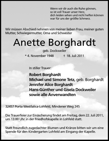 Anzeige von Anette Borghardt von Mindener Tageblatt