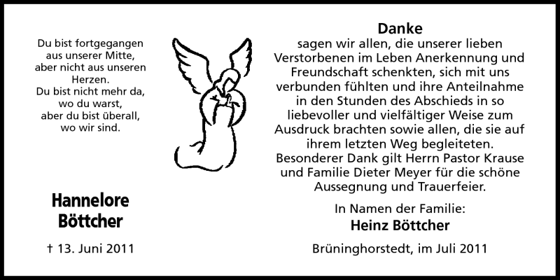  Traueranzeige für Hannelore Böttcher vom 23.07.2011 aus Mindener Tageblatt