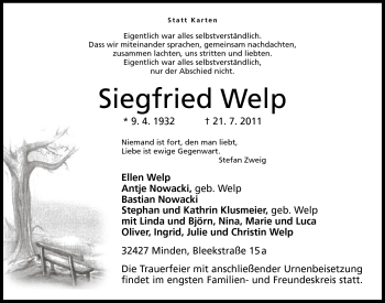 Anzeige von Siegfried Welp von Mindener Tageblatt