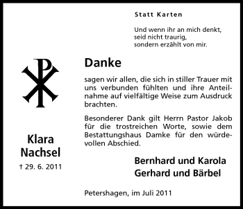 Anzeige von Klara Nachsel von Mindener Tageblatt
