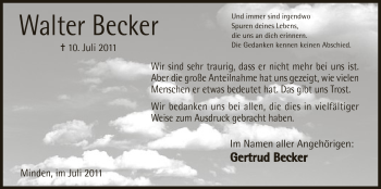 Anzeige von Walter Becker von Mindener Tageblatt