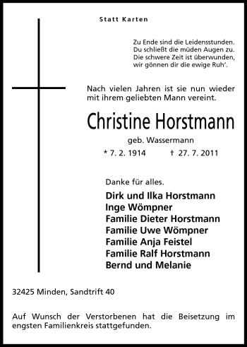 Anzeige von Christine Horstmann von Mindener Tageblatt