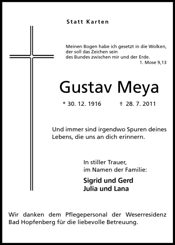 Anzeige von Gustav Meya von Mindener Tageblatt