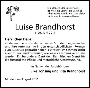 Anzeige von Luise Brandhorst von Mindener Tageblatt
