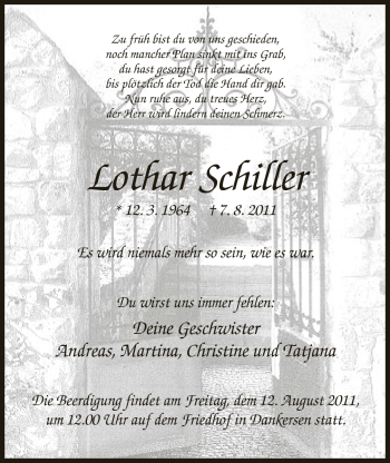 Anzeige von Lothar Schiller von Mindener Tageblatt