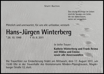 Anzeige von Hans-Jürgen Winterberg von Mindener Tageblatt