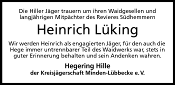 Anzeige von Heinrich Lüking von Mindener Tageblatt