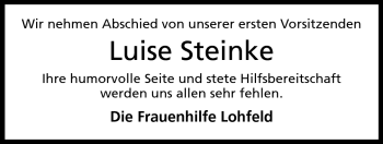 Anzeige von Luise Steinke von Mindener Tageblatt