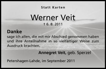 Anzeige von Werner Veit von Mindener Tageblatt