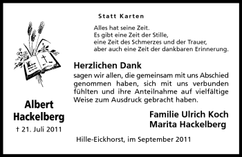 Anzeige von Albert Hackelberg von Mindener Tageblatt