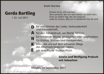 Anzeige von Gerda Bartling von Mindener Tageblatt
