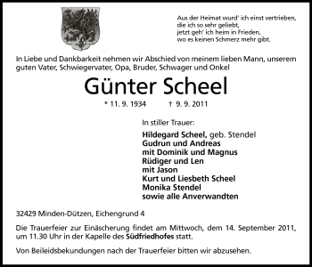 Anzeige von Günter Scheel von Mindener Tageblatt