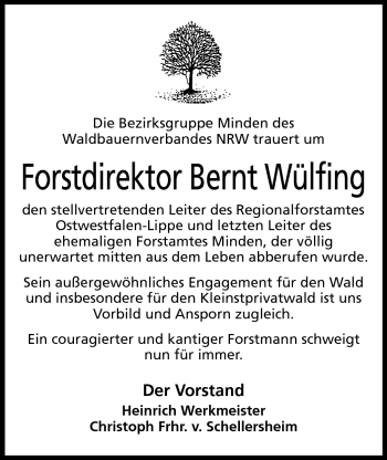 Anzeige von Bernt Wülfing von Mindener Tageblatt