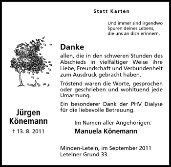 Anzeige von Jürgen Könemann von Mindener Tageblatt