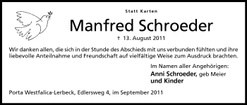 Anzeige von Manfred Schroeder von Mindener Tageblatt