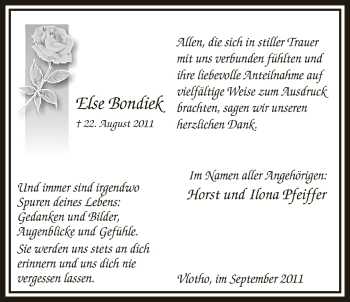 Anzeige von Else Bondiek von Mindener Tageblatt