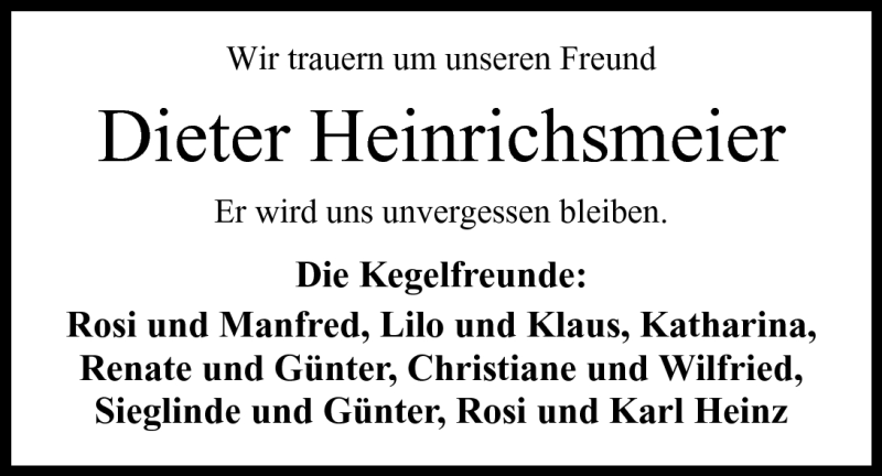  Traueranzeige für Dieter Heinrichsmeier vom 01.10.2011 aus Mindener Tageblatt