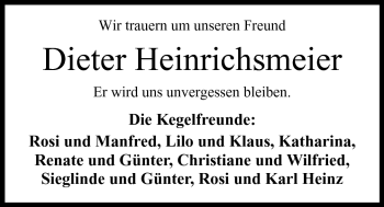 Anzeige von Dieter Heinrichsmeier von Mindener Tageblatt