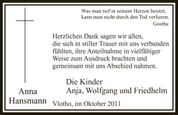 Anzeige von Anna Hansmann von Mindener Tageblatt