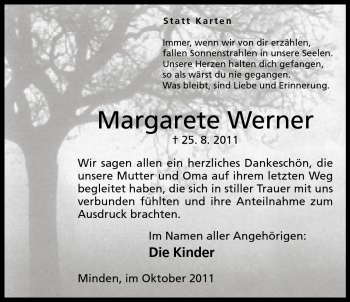 Anzeige von Margarete Werner von Mindener Tageblatt