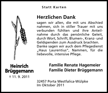 Anzeige von Heinrich Brüggmann von Mindener Tageblatt