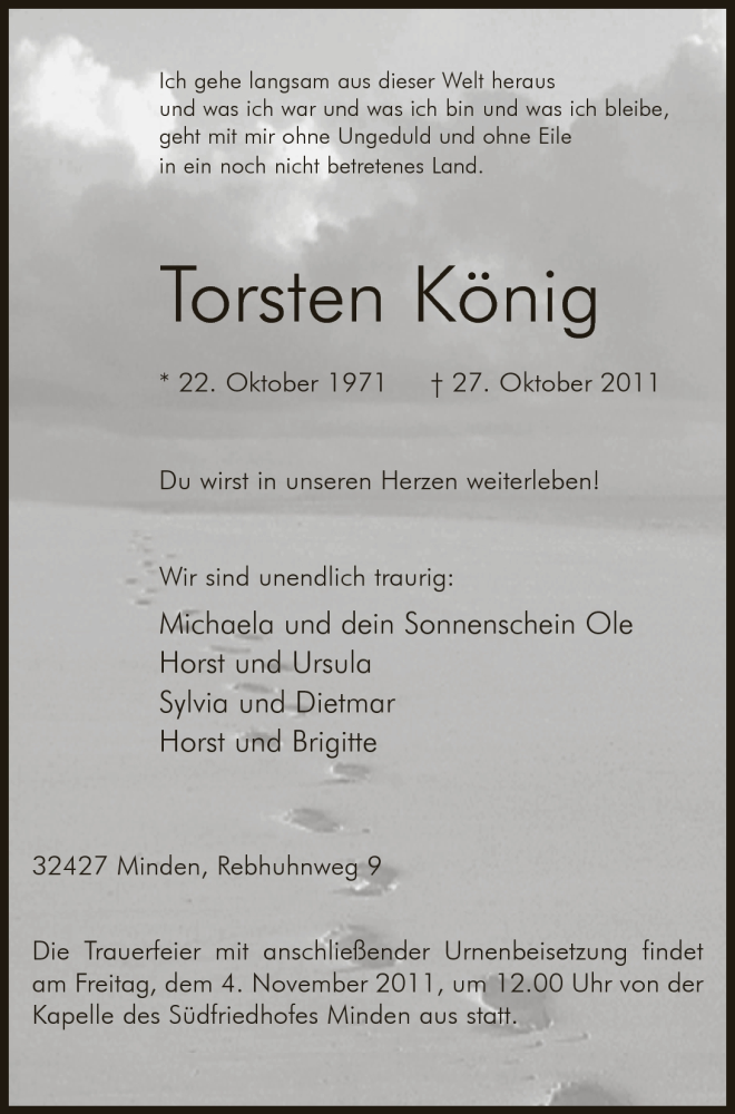  Traueranzeige für Torsten König vom 29.10.2011 aus Mindener Tageblatt