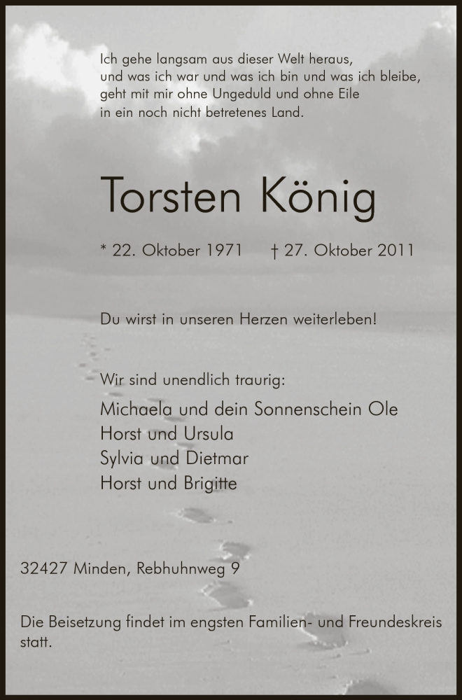  Traueranzeige für Torsten König vom 31.10.2011 aus Mindener Tageblatt