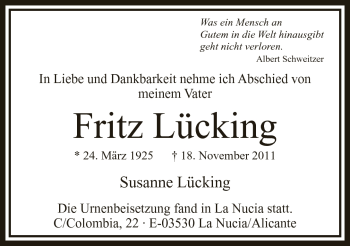 Anzeige von Fritz Lücking von Mindener Tageblatt