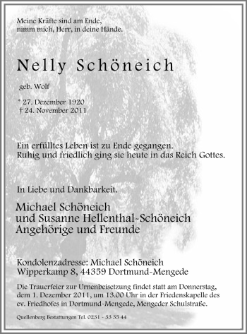 Anzeige von Nelly Schöneich von Mindener Tageblatt