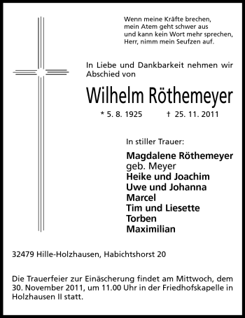 Anzeige von Wilhelm Röthemeyer von Mindener Tageblatt