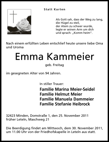 Anzeige von Emma Kammeier von Mindener Tageblatt