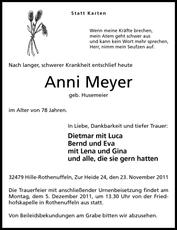 Anzeige von Anni Meyer von Mindener Tageblatt